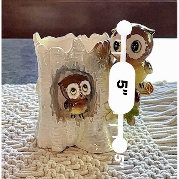 Vintage small ceramic made in Japan cute 5” mom and baby owl in tree planter‎ - Picture 11 of 11